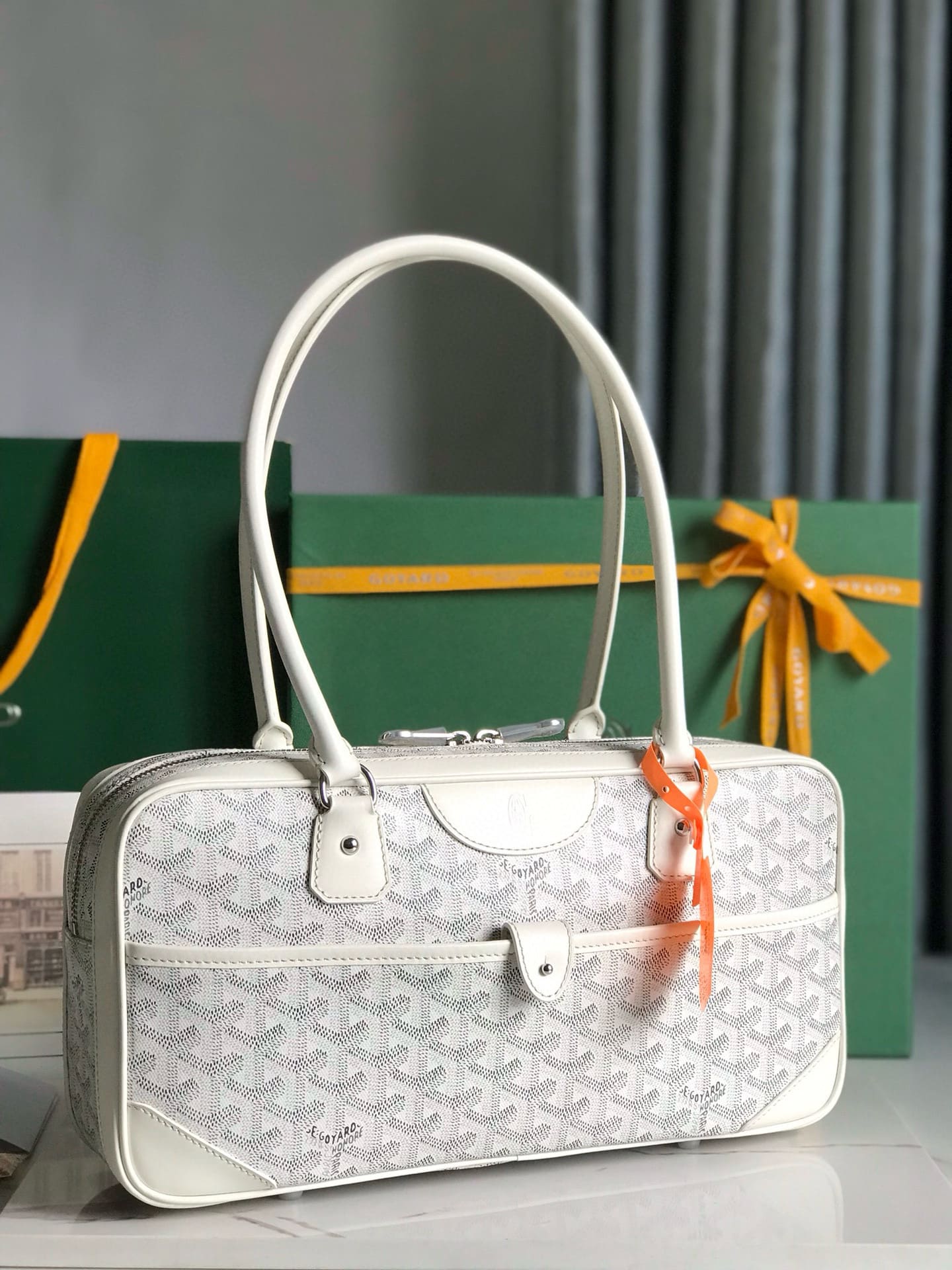 Goyard  Saint Martin Chevron Print Coated Canvas Shoulder Bag - White+Gray