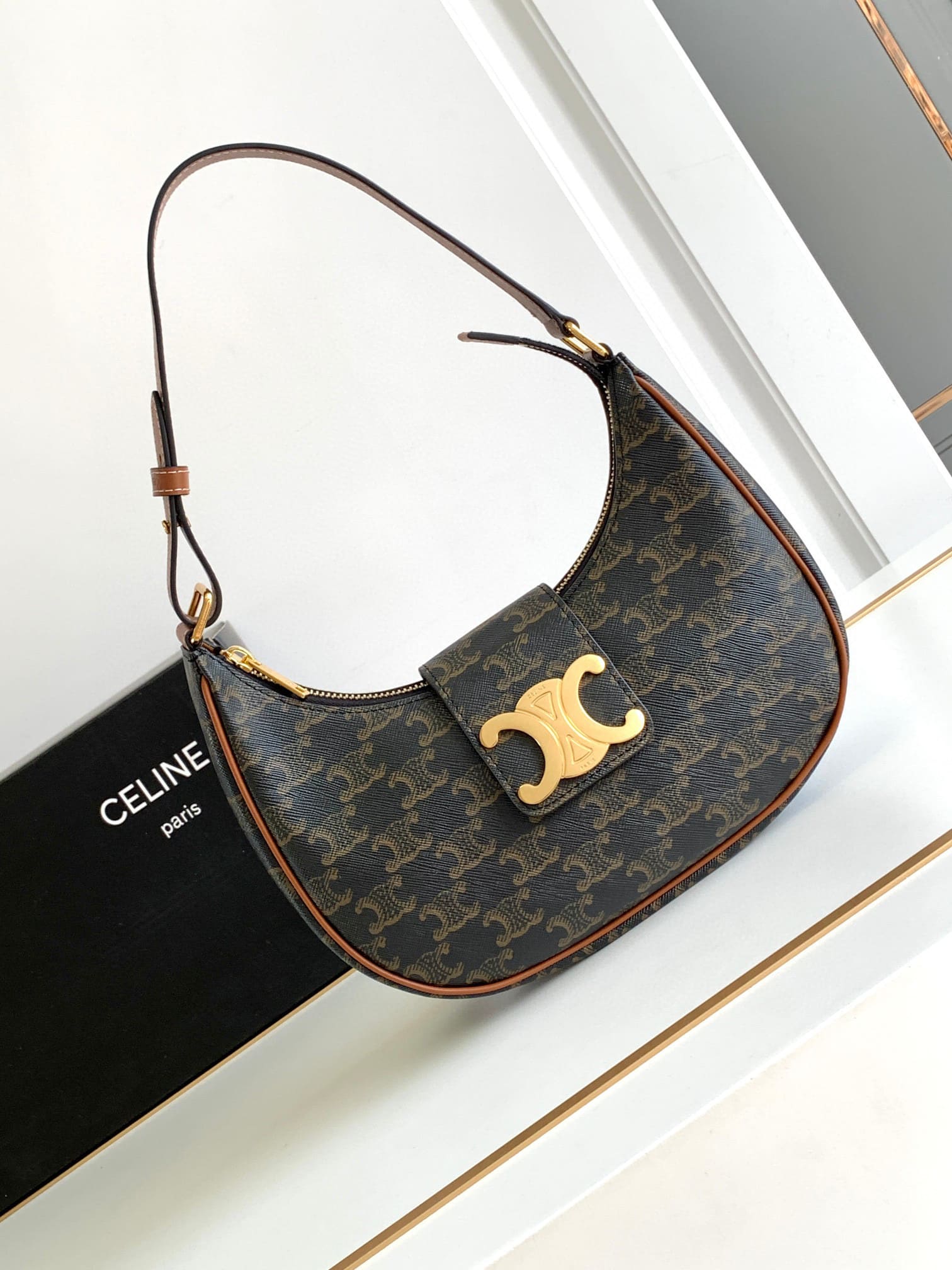 Celine Ava Triomphe Shoulder Bag - Black+Brown