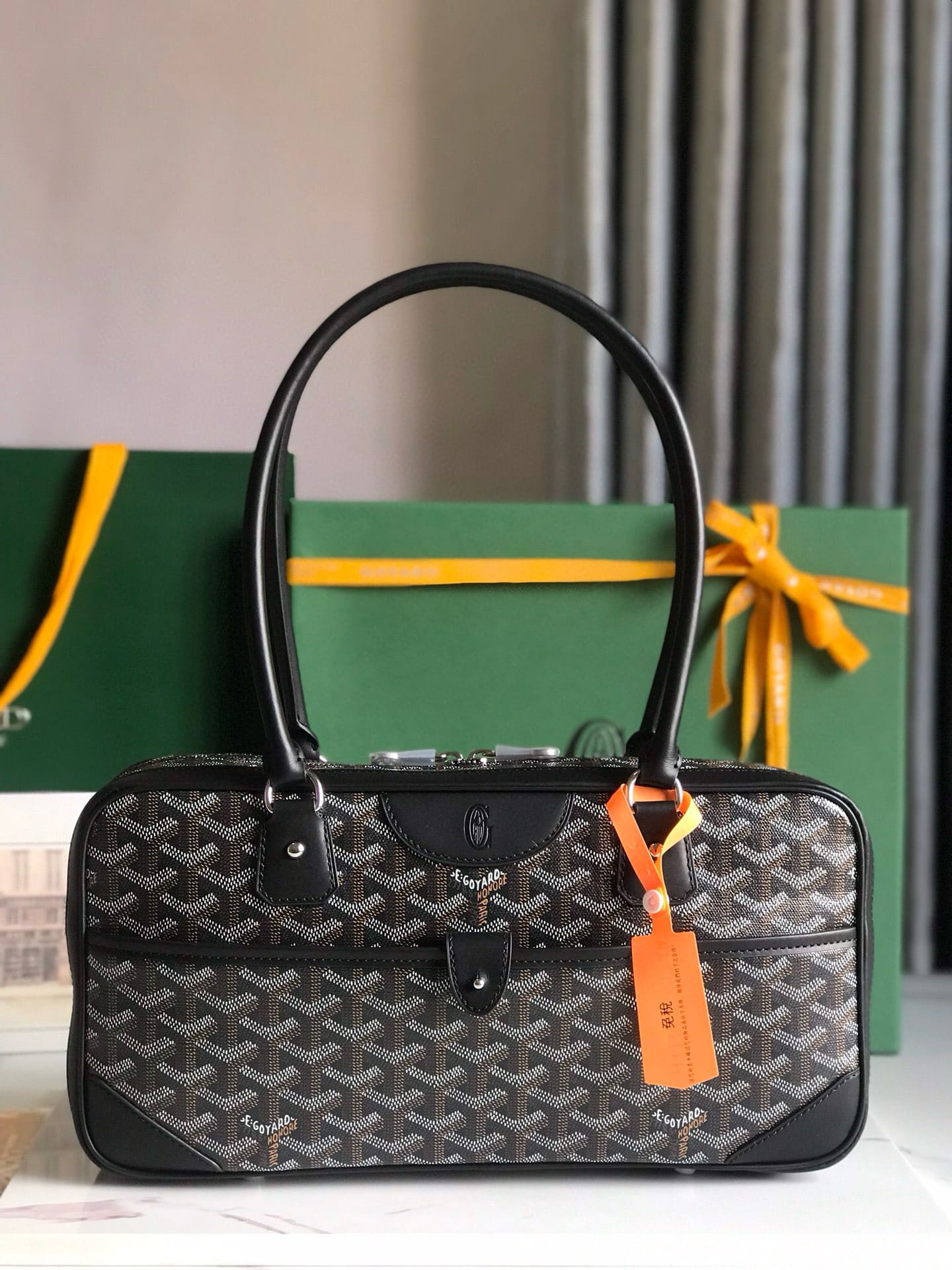 Goyard  Saint Martin Chevron Print Coated Canvas Shoulder Bag - Black+Gray