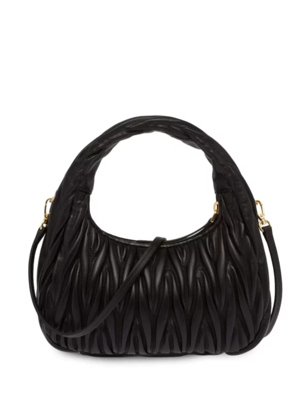 MIU MIU Wander Matelassé Mini Hobo Bag - Black - Image 6