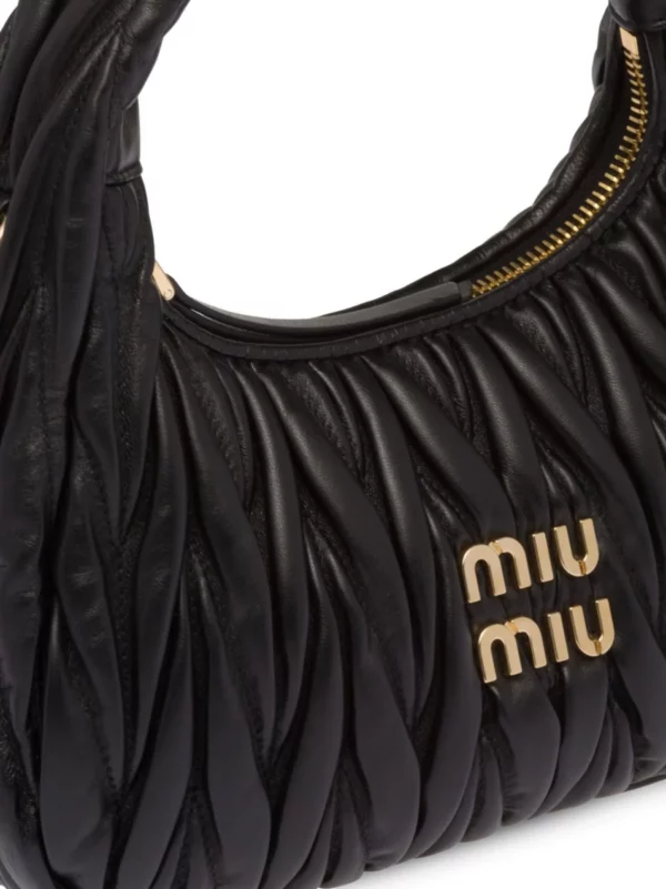MIU MIU Wander Matelassé Mini Hobo Bag - Black - Image 5