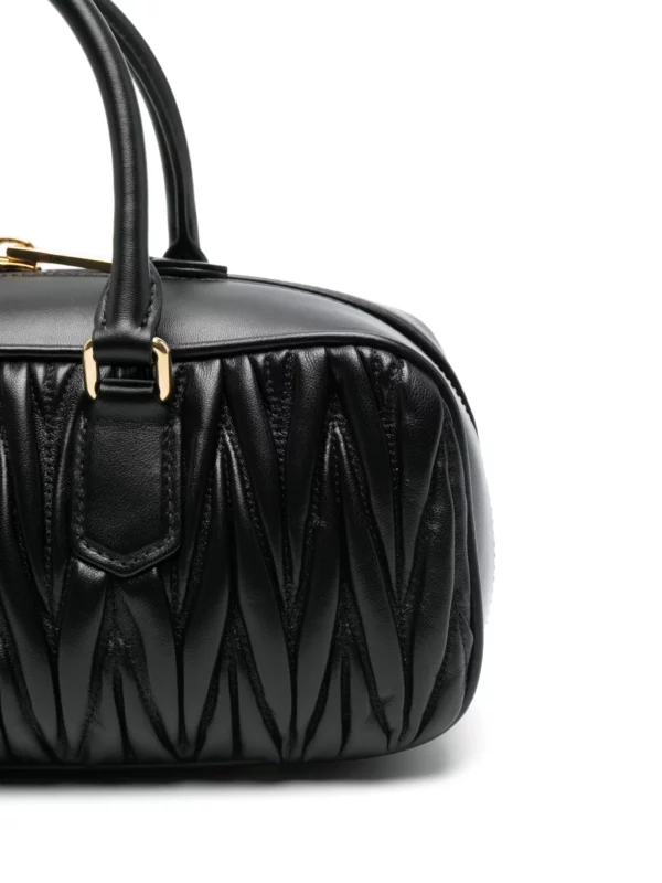 MIUMIU Arcadie Metelasse Mini Leather Bag - Black - Image 3