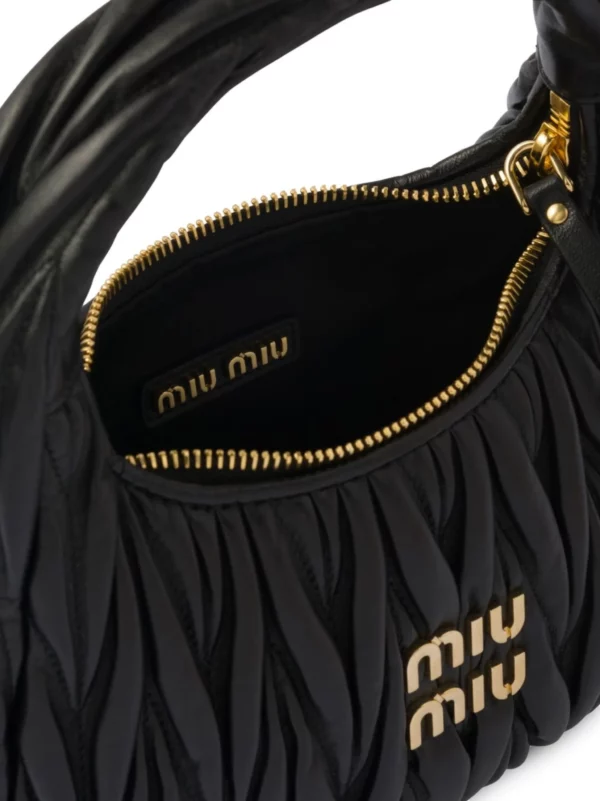 MIU MIU Wander Matelassé Mini Hobo Bag - Black - Image 4