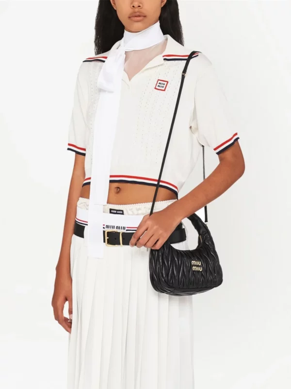 MIU MIU Wander Matelassé Mini Hobo Bag - Black - Image 3